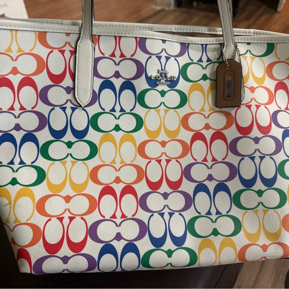 Coach Red and Orange Signature Tote Bag